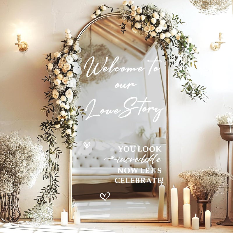 Haiddle Wedding Welcome Signs Wedding Stickers for Mirror Glass Welcome to Our Weddings Vinyl Lettering Decal Signs Removable Our Love Story Signs Decals Marriage Signage Mr and Mrs Decal Reception Supplies - Image 3