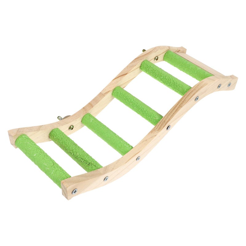 Green Curved Pattern Wooden Ladder Bridge Bird Cage Accessory For Parrots Exercise - Image 2