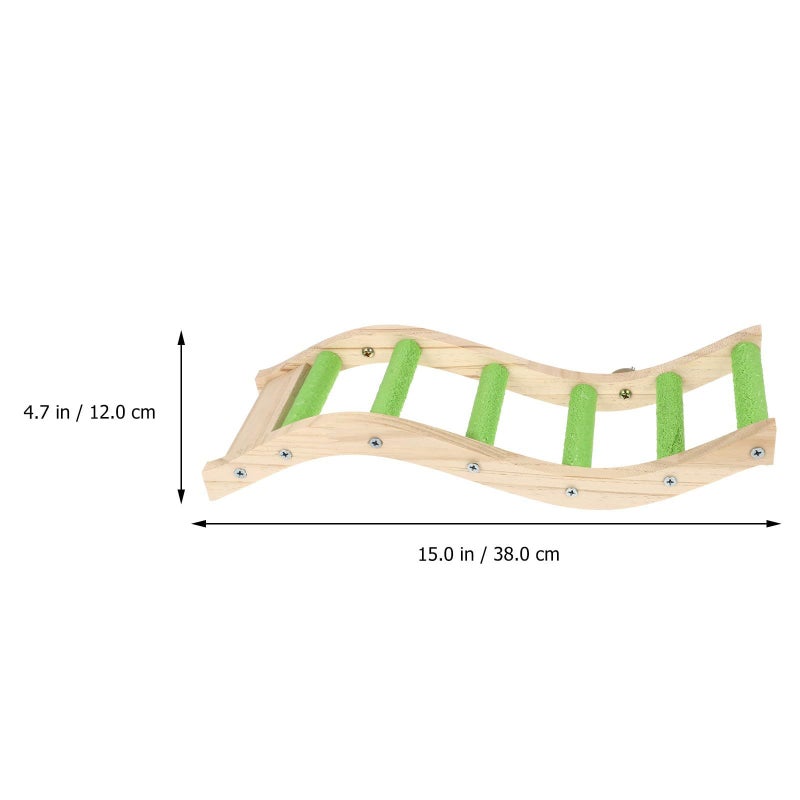 Green Curved Pattern Wooden Ladder Bridge Bird Cage Accessory For Parrots Exercise - Image 3