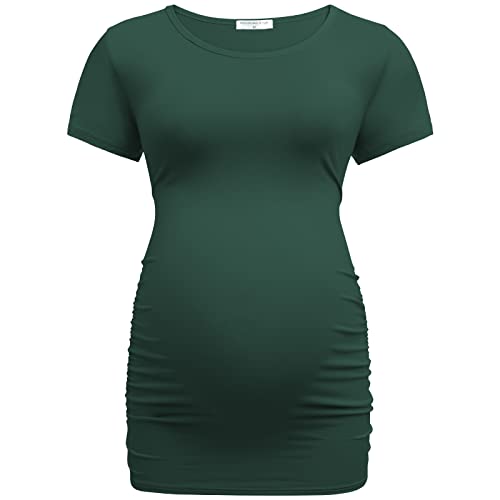 Bearsland Womens Maternity Tshirt 3 Packs Classic Side Ruched Tee Top Mama Pregnancy Clothes,Black+Lakeblue+dpgreen,L - Image 3