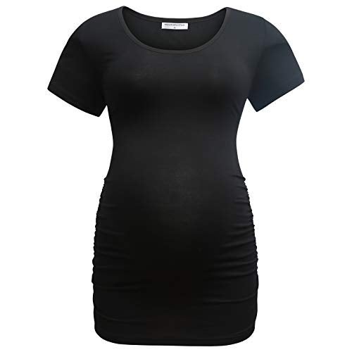 Bearsland Womens Maternity Tshirt 3 Packs Classic Side Ruched Tee Top Mama Pregnancy Clothes,Black+Lakeblue+dpgreen,L - Image 4