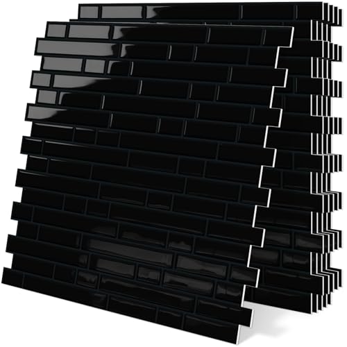 Tiwoos Black Peel and Stick Tile Backsplash 12x12 Self Adhesive Wall Tiles for Kitchen Marble 10Sheet - Image 1