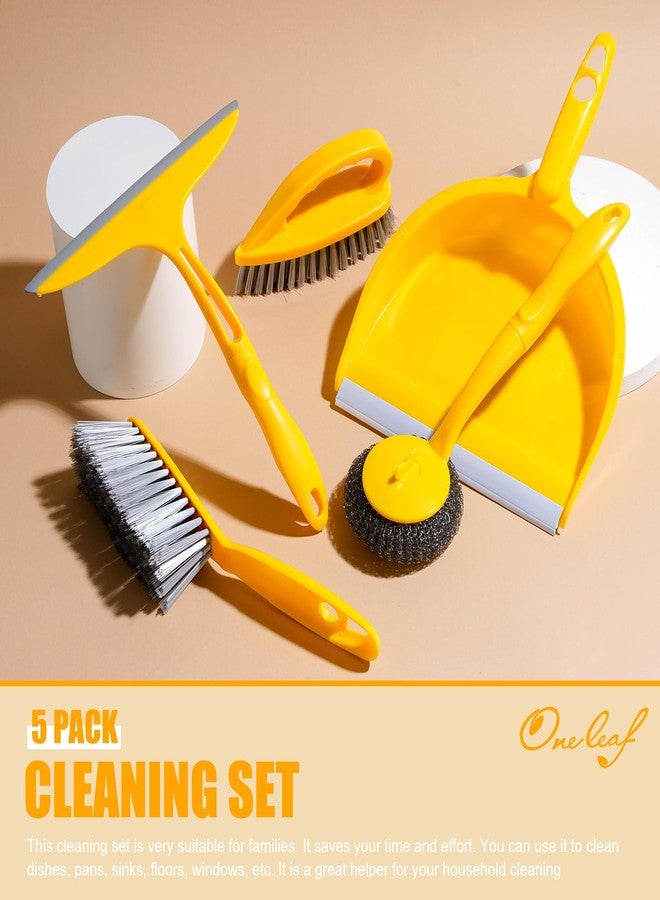 Oneleaf 5-Piece Mini Desktop Cleaning Kit - Dust Pan Set with Wire Brush, Duster & Scouring Pad - Yellow Household Tools for Desk, Keyboard & Small Spaces - Image 5