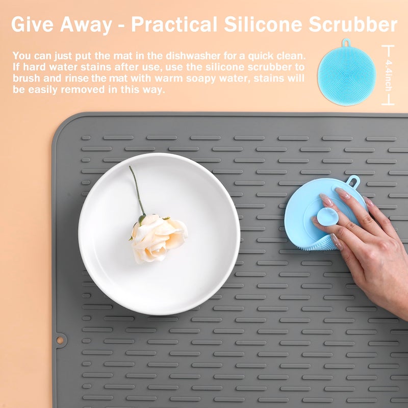 SAPID Silicone Dish Drying Mat: Extra Large 21 x 18 Inch for Dish Drying Rack - Heat Resistant Mat for Kitchen Counter - Easy Clean Dish Drainer Pad - Kitchen Gadgets/Home Essentials for Households - Image 5