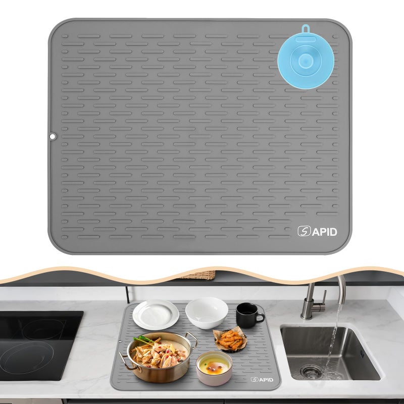 SAPID Silicone Dish Drying Mat: Extra Large 21 x 18 Inch for Dish Drying Rack - Heat Resistant Mat for Kitchen Counter - Easy Clean Dish Drainer Pad - Kitchen Gadgets/Home Essentials for Households - Image 1