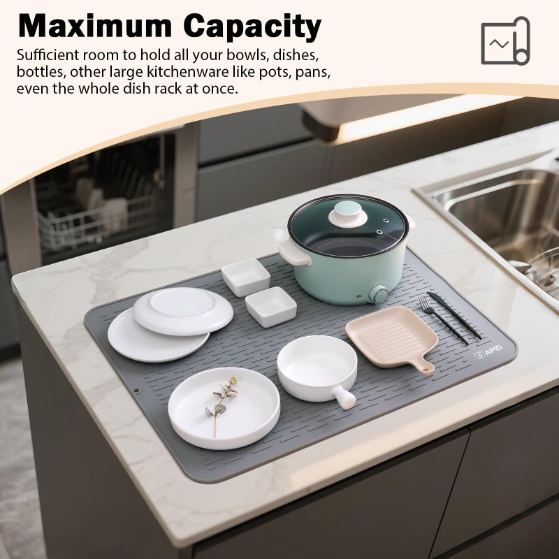 SAPID Silicone Dish Drying Mat: Extra Large 21 x 18 Inch for Dish Drying Rack - Heat Resistant Mat for Kitchen Counter - Easy Clean Dish Drainer Pad - Kitchen Gadgets/Home Essentials for Households - Image 3