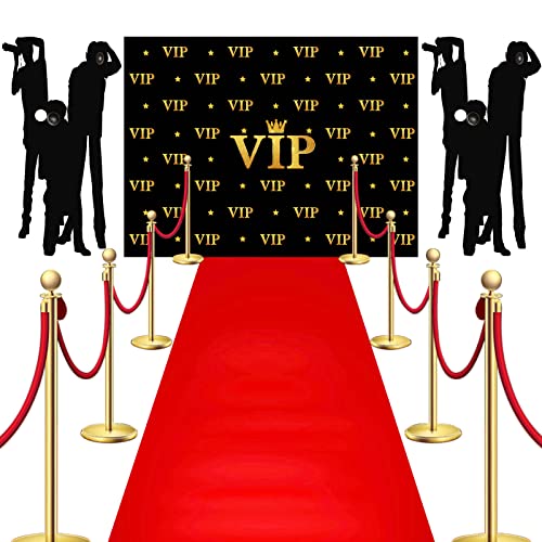 Timtin 6.5 x 5 ft VIP Photography Backdrop Red Carpet Backdrop Film Movie Banner Paparazzi Props Party Accessory and Runner Red Carpet Runner 2.6 x 15 ft with Tape for Theme Party Decorations - Image 1