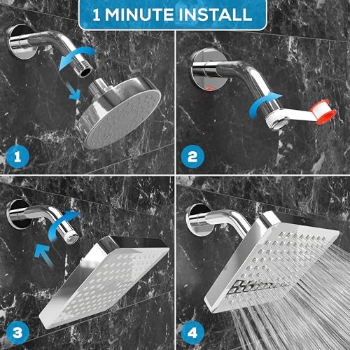 SparkPod Shower Head - High Pressure Rain - Premium Quality Luxury Design - 1-Min Install - Easy Clean Adjustable Replacement for Your Bathroom Shower Heads (Luxury Polished Chrome, 6 Inch Square) - Image 3
