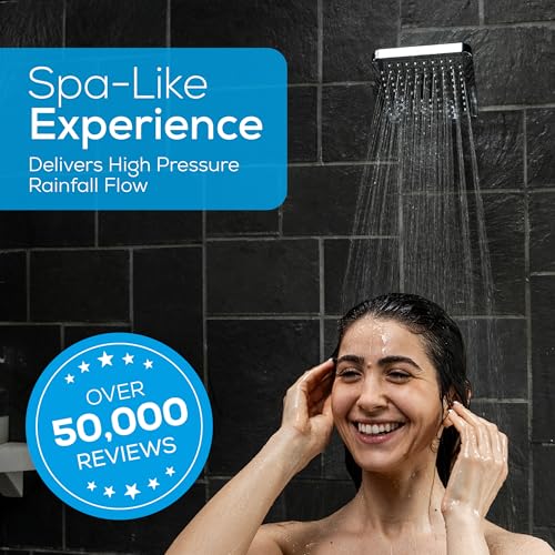 SparkPod Shower Head - High Pressure Rain - Premium Quality Luxury Design - 1-Min Install - Easy Clean Adjustable Replacement for Your Bathroom Shower Heads (Luxury Polished Chrome, 6 Inch Square) - Image 4