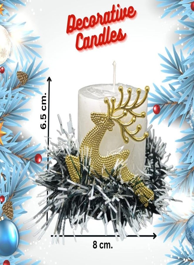 Quarya Beautiful White Wax Pillar Round Merry Christmas Candles with Decoration Items for Xmas Reindeer (Pack of 3) - Image 4