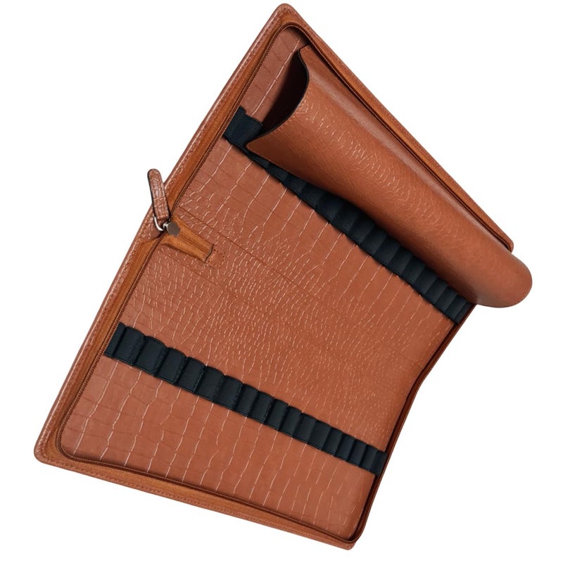 essart Premium PU Leather Men's & Women's 36 Slot Pen case Pen Organizer Pencil Case - Zippered Pen Storage Pouch for School, Work & Office Marker Case Organizer Colour Croco-Tan - Image 5