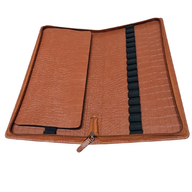 essart Premium PU Leather Men's & Women's 36 Slot Pen case Pen Organizer Pencil Case - Zippered Pen Storage Pouch for School, Work & Office Marker Case Organizer Colour Croco-Tan - Image 3