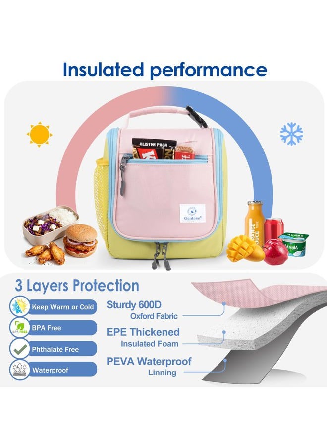 Genteen Kids Lunch Box, Insulated Lunch Bag for Kids, Toddler, Girl, and Boy; Holds Lunch Box, Water Bottle, & Snacks; Easy-Clean Water-Resistant Fabric & Multiple Zippered Pockets (Yellow Blue) - Image 4