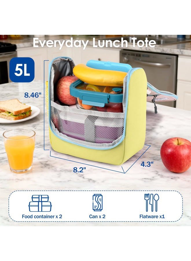 Genteen Kids Lunch Box, Insulated Lunch Bag for Kids, Toddler, Girl, and Boy; Holds Lunch Box, Water Bottle, & Snacks; Easy-Clean Water-Resistant Fabric & Multiple Zippered Pockets (Yellow Blue) - Image 2