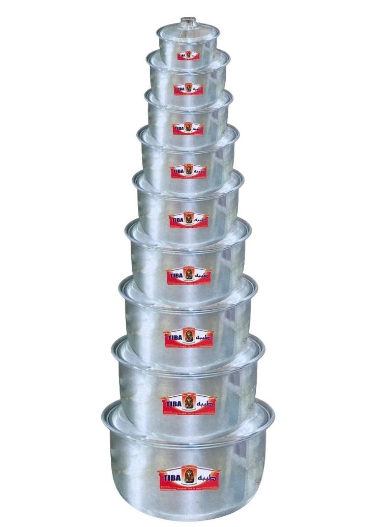 طيبة طقم مكون من 9 قدور  من الألمنيوم لامع صناعة مصرية مقاس 14/16/18/20/22/24/26/28/30 سم - Image 1