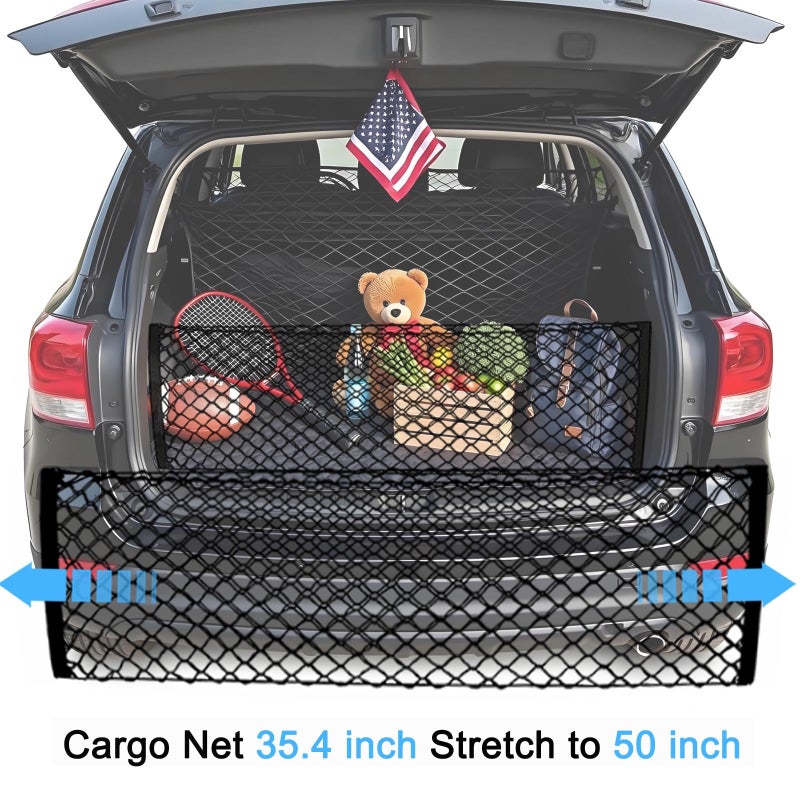 BAILALIBO Cargo Net Stretchable, Adjustable Elastic Trunk Mesh Nets with Metal Hook Universal for SUV, Jeep, Trucks, Car Exterior Accessories for Secure Storage (35.4x15.8 inch) - Image 2