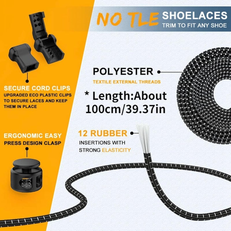 BOLDSTUFF No Tie Shoelaces Elastic Shoe Laces for Sneakers No Tie Shoelaces Lock Shoe Laces Tieless Black for all type Shoes Set for Adults-Unisex | Quick Lace Length: 100 CM | - Image 2