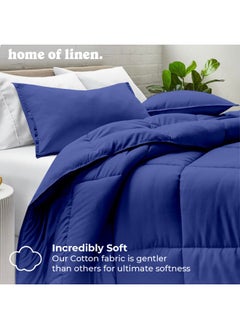 Home of linens Cotton - Plain - 3 Pieces Heavy Comforter Set - 4Kgs - Down Alternative Filling - (For Matress 180cm/200cm) - Size  (250cm x 240cm) + 2 Pillow Case Covers (50cm x 70cm) - Blue  - Image 2
