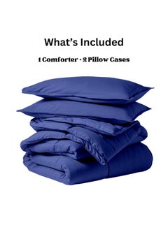 Home of linens Cotton - Plain - 3 Pieces Heavy Comforter Set - 4Kgs - Down Alternative Filling - (For Matress 180cm/200cm) - Size  (250cm x 240cm) + 2 Pillow Case Covers (50cm x 70cm) - Blue  - Image 4