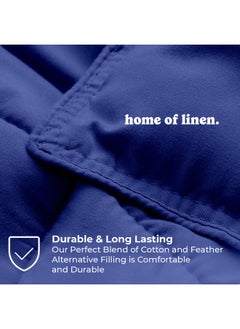Home of linens Cotton - Plain - 3 Pieces Heavy Comforter Set - 4Kgs - Down Alternative Filling - (For Matress 180cm/200cm) - Size  (250cm x 240cm) + 2 Pillow Case Covers (50cm x 70cm) - Blue  - Image 3