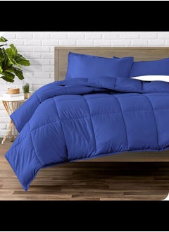 Home of linens Cotton - Plain - 3 Pieces Heavy Comforter Set - 4Kgs - Down Alternative Filling - (For Matress 180cm/200cm) - Size  (250cm x 240cm) + 2 Pillow Case Covers (50cm x 70cm) - Blue  - Image 1
