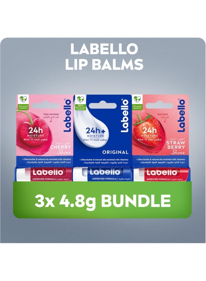 Labello لابيلو للعناية بالشفتين، لمعة الكرز، 4.8 جرام + لابيلو للعناية بالشفتين، الأصلي، 4.8 جرام + لابيلو للعناية بالشفتين، لمعة الفراولة، 4.8 جرام - Image 3