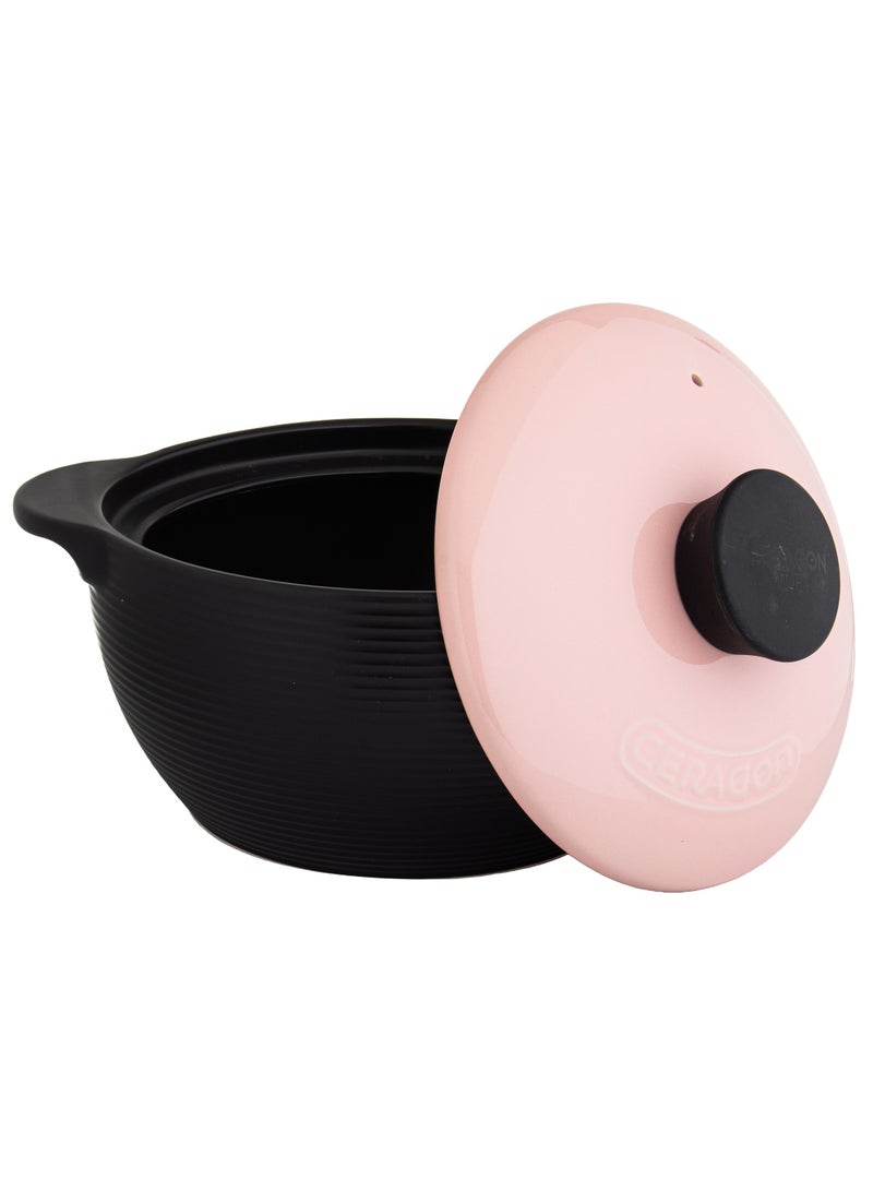 قدر طبخ سيراميك مقاس 4 لتر أسود مطفي مع وردي - Image 2