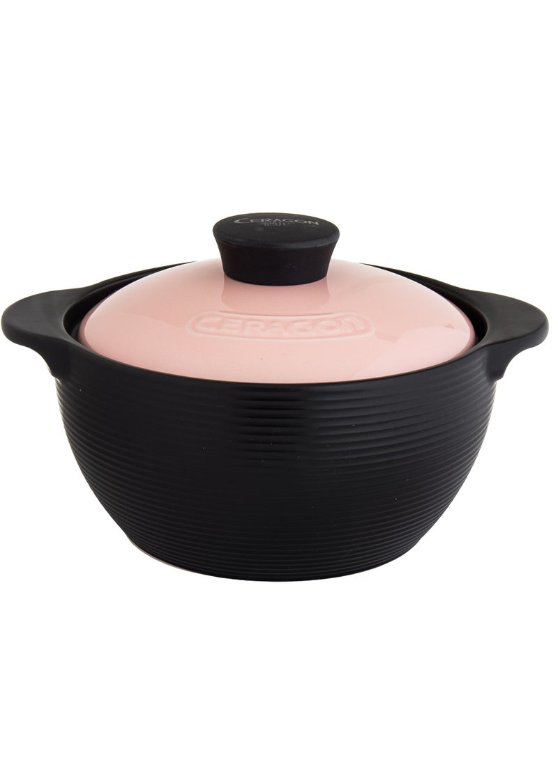 قدر طبخ سيراميك مقاس 4 لتر أسود مطفي مع وردي - Image 1