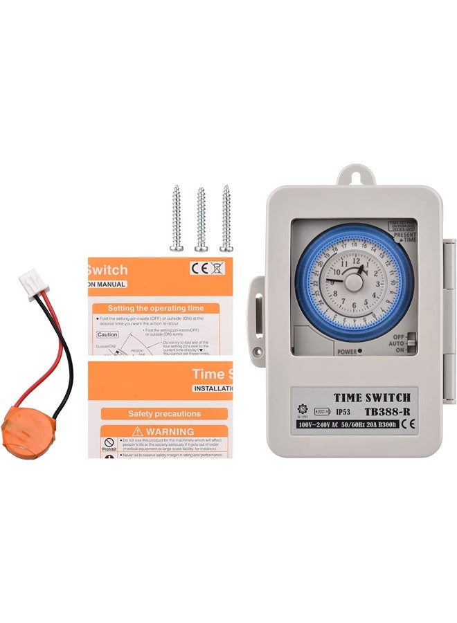 DUNISO Mechanical Timer，Mechanical 24 Hours Timer Switch,Programmable IP53 Rated Electrical Box,  96 Times ON/OFF, with Mounting Hole, Dustproof Waterproof Cover,Suitable for Street Lights, Ventilation, Fountains  - Image 2