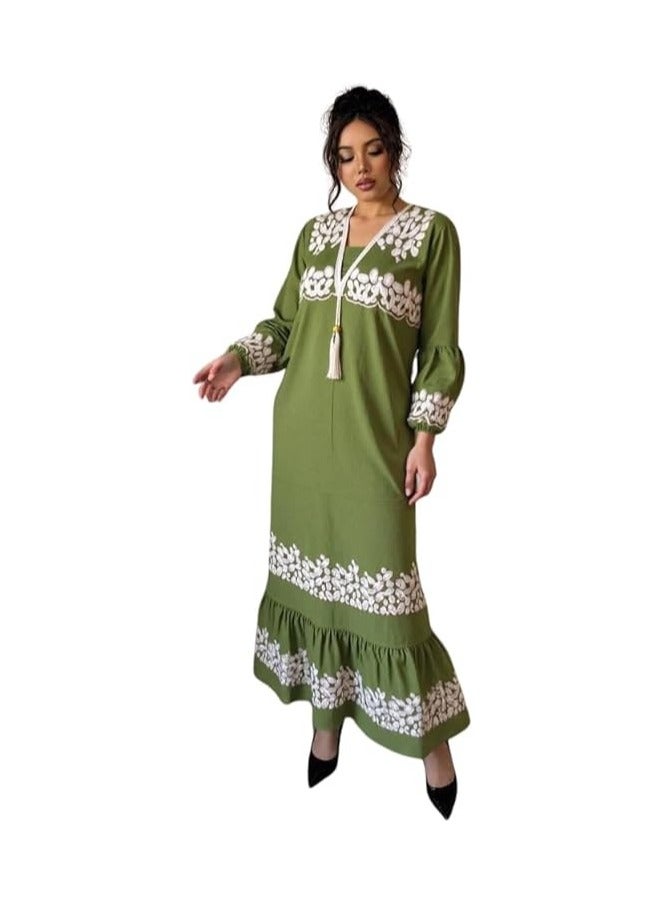 جلابية استقبال حريمي قطن بتطريز أنيق – تصميم محتشم بكسرات وتلبيس واسع (60–120 كجم)  - Image 1