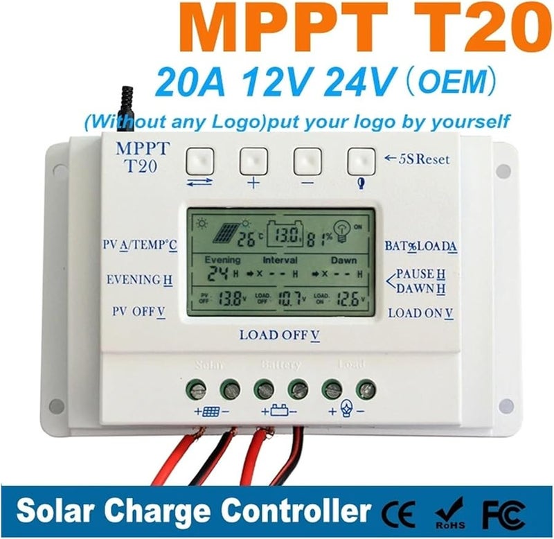 20A MPPT Solar Charge Controller LCD Display 12V 24V Battery Regulator - Image 5