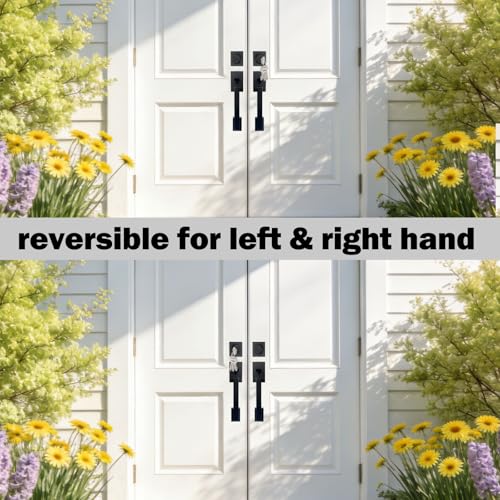 HISAFE Matte Black Double French Door Handle Set, Halifax Exterior Door Lockset with Deadbolt&Lever, Reversible for Left&Right Handed - Image 2