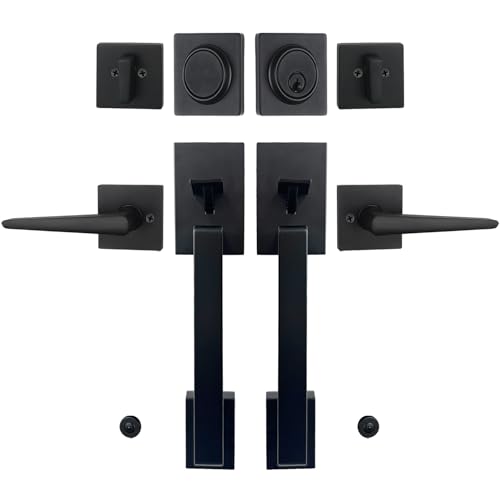 HISAFE Matte Black Double French Door Handle Set, Halifax Exterior Door Lockset with Deadbolt&Lever, Reversible for Left&Right Handed - Image 1