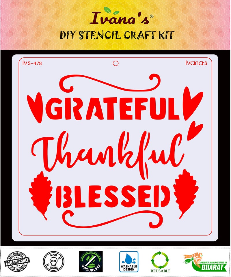 IVANA'S Thankful Stencil for Art & Craft, Reusable DIY Decorative Stencil for Painting on Canvas, Fabric, Cloth, Paper, Glass, Furniture and Wall, Size - 6 x 6 inch, IVS-478, Off White - Image 2