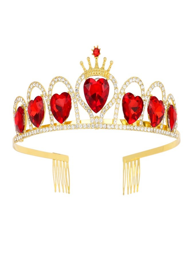 ACO-UINT Red Crown and Tiara for Women Queen of Heart Crown, Crystal Wedding Tiara Princess Queen Crown Halloween Costume - Image 1