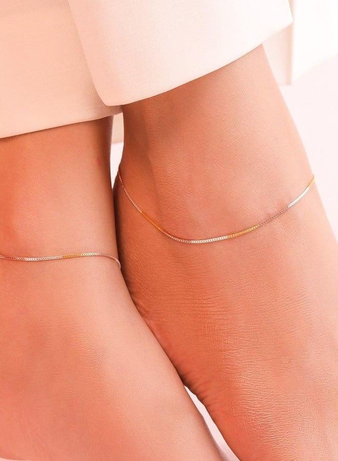 ZAVYA 925 Sterling Silver Designer Triple Tone Rhodium, Gold & Rose Gold Plated Chain Anklet (Pair) | With Certificate of Authenticity & 925 Hallmark | Gift for Women & Girls - Image 2