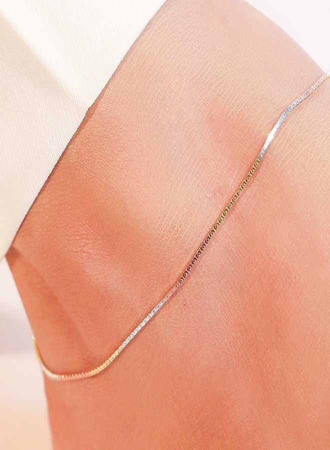 ZAVYA 925 Sterling Silver Designer Triple Tone Rhodium, Gold & Rose Gold Plated Chain Anklet (Pair) | With Certificate of Authenticity & 925 Hallmark | Gift for Women & Girls - Image 3