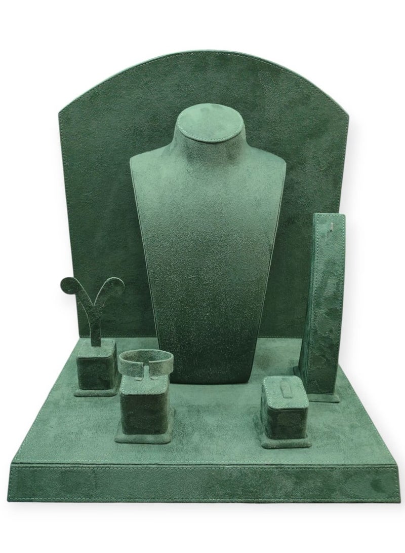 Al Seraj Jewelry Display Stand 5 Piece Set Made in UAE | Premium Green Suede Organizer Holder for Necklace Ring Bracelet Earring Bangle | Luxury Showcase for Shop Exhibition Photography Home - Image 1