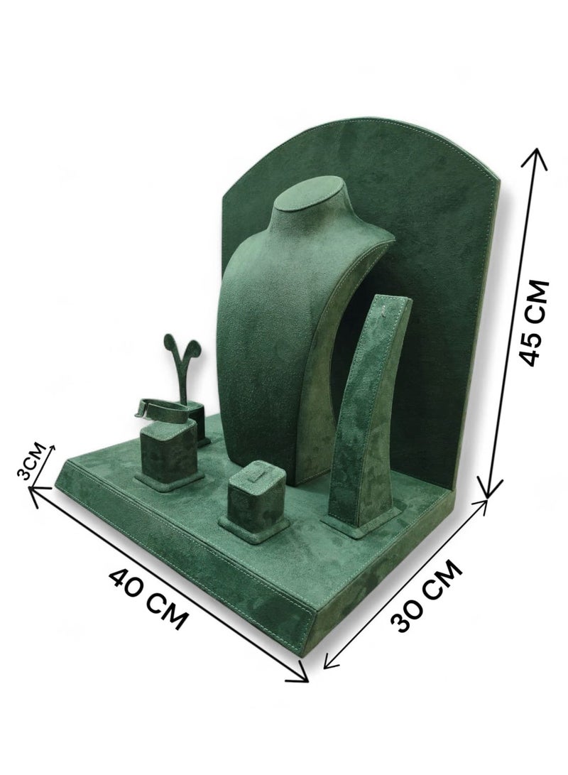 Al Seraj Jewelry Display Stand 5 Piece Set Made in UAE | Premium Green Suede Organizer Holder for Necklace Ring Bracelet Earring Bangle | Luxury Showcase for Shop Exhibition Photography Home - Image 3