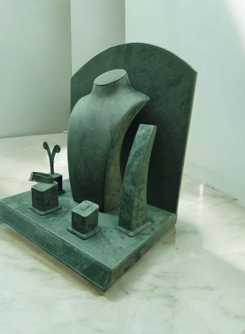 Al Seraj Jewelry Display Stand 5 Piece Set Made in UAE | Premium Green Suede Organizer Holder for Necklace Ring Bracelet Earring Bangle | Luxury Showcase for Shop Exhibition Photography Home - Image 5