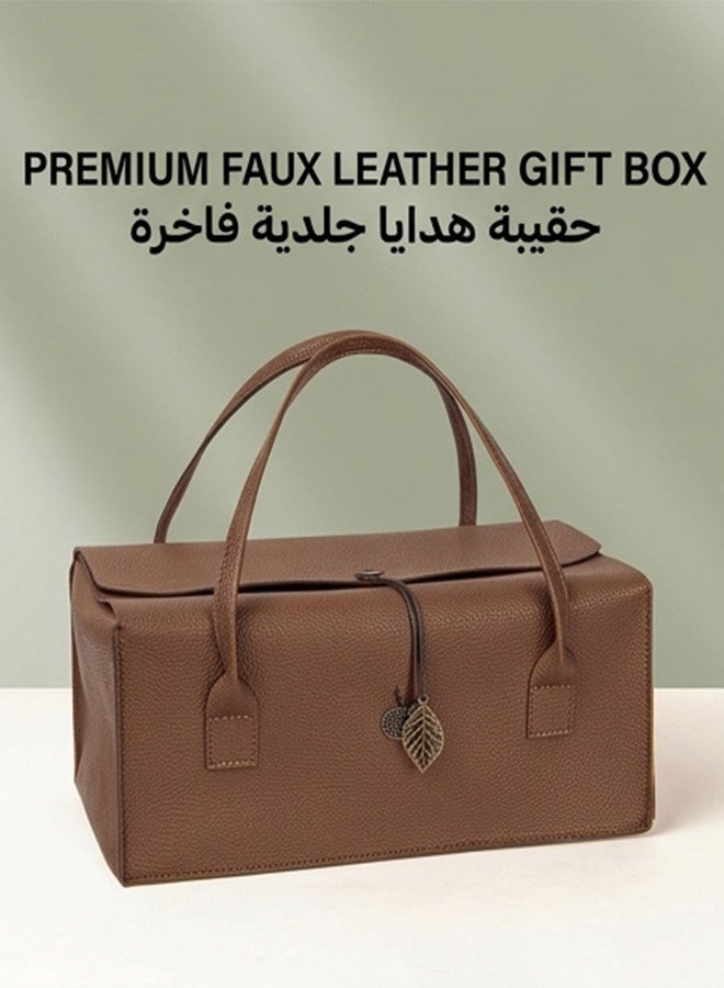 JOUDIYA Large Faux Leather Gift Box with Lid & Handle, Rigid Cardboard Storage Box 30×19×16cm, Luxury Gift Packaging for Birthday Wedding Mother’s Day Anniversary Gift Hamper - Image 1