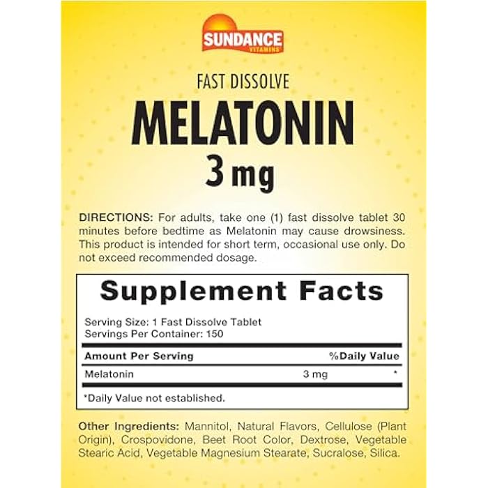 Sundance Melatonin Fast Dissolve | 3mg | 150 Fast Dissolve Tablets | Natural Berry Flavor | Vegetarian, Non-GMO, and Gluten Free Supplement - Image 2