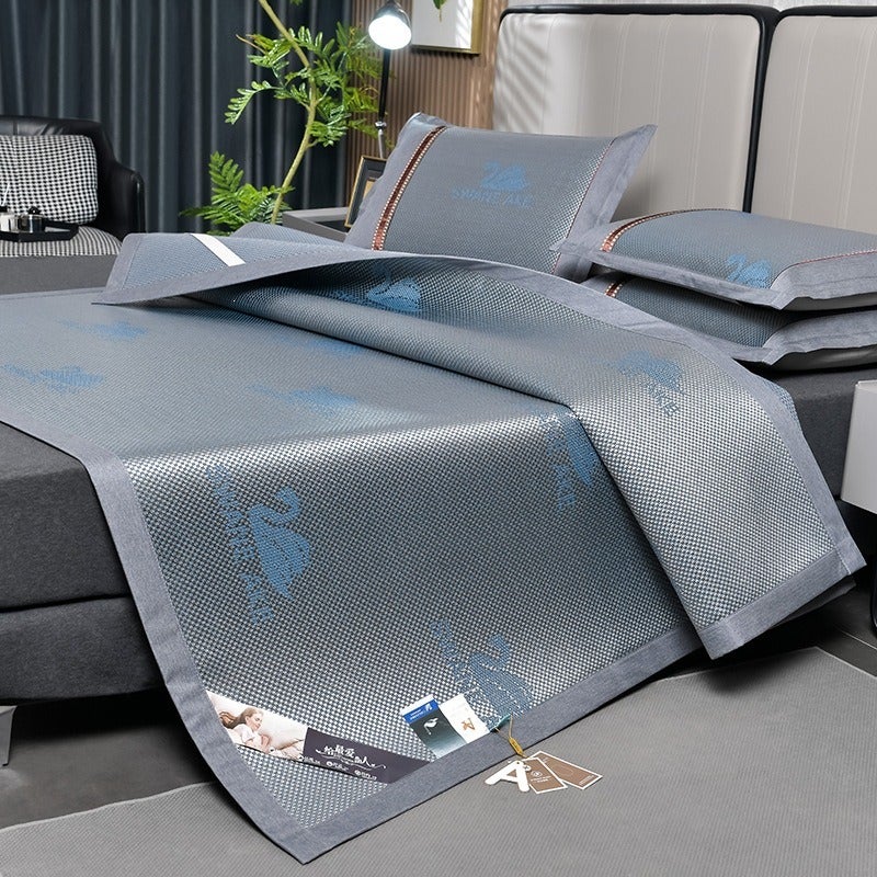 High-End Jacquard Ice Silk Rattan Mat Cooling Bedding Set - Class A Swan Ice Rattan Summer Foldable Air Conditioning Soft Mat