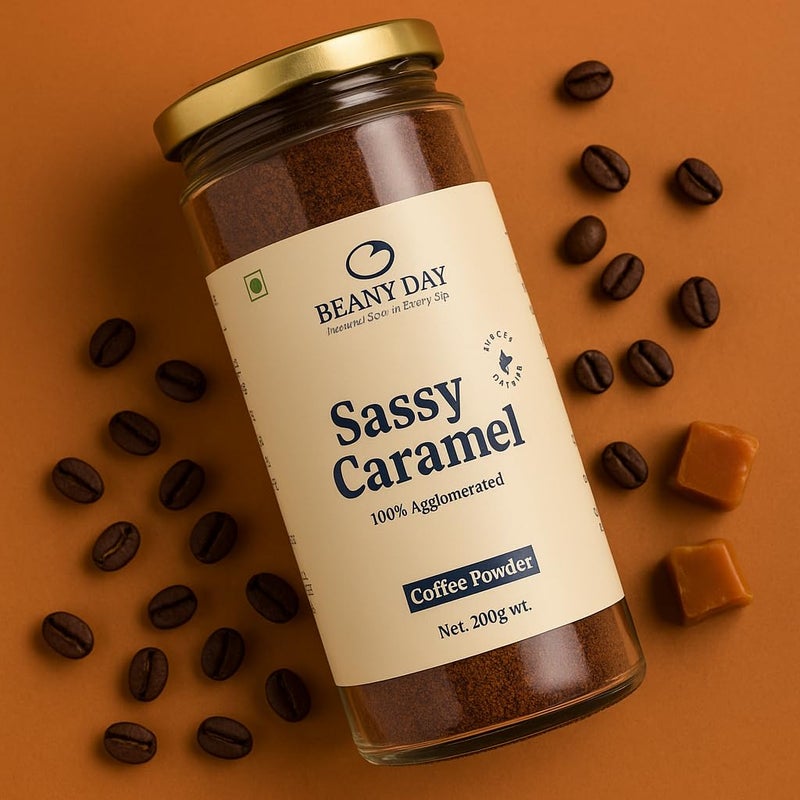 Beany Day Sassy Caramel 200gm Strong Coffee Powder | Instant & Flavored Coffee Powder for Cappuccino | Instant Coffee Sachet Alternative - Image 5