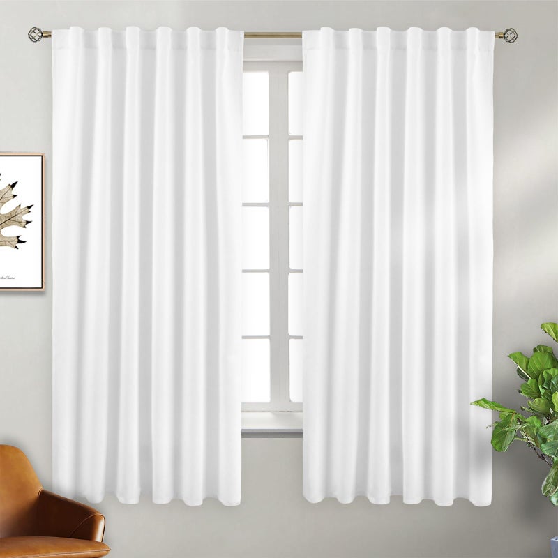 BGment White Curtains for Bedroom - Privacy Window Curtains Sunlight & UV Shades 50% Room Darkening Rod Pocket and Back Tab Curtains for Bedroom  2 Curtain Panels (52 x 63 Inch  Pure White) - Image 1