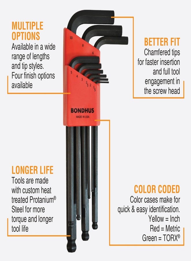 Bondhus 10999, Set of 9 Balldriver L-Wrenches, ProGuard Finish, Sizes 1.5-10mm - Image 2