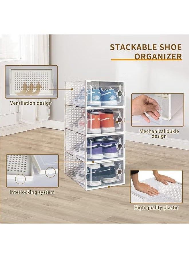 BLOOMING TIME 12Pcs Shoe Box, Transparent Shoe Box, Clamshell Storage Box, Foldable Dustproof and Breathable Plastic Shoe Box, Simple Shoe Box, White - Image 2