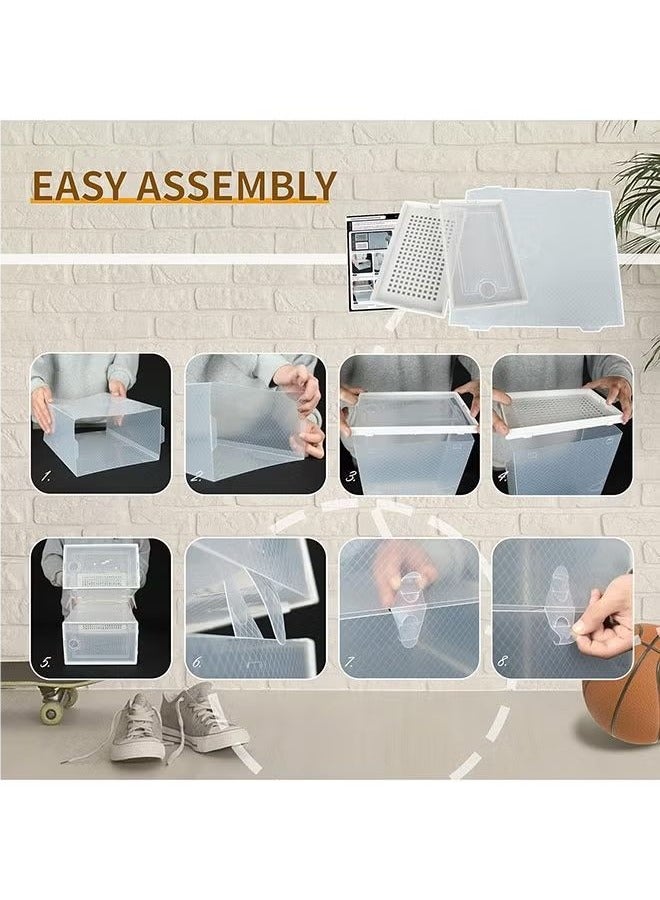 BLOOMING TIME 12Pcs Shoe Box, Transparent Shoe Box, Clamshell Storage Box, Foldable Dustproof and Breathable Plastic Shoe Box, Simple Shoe Box, White - Image 5
