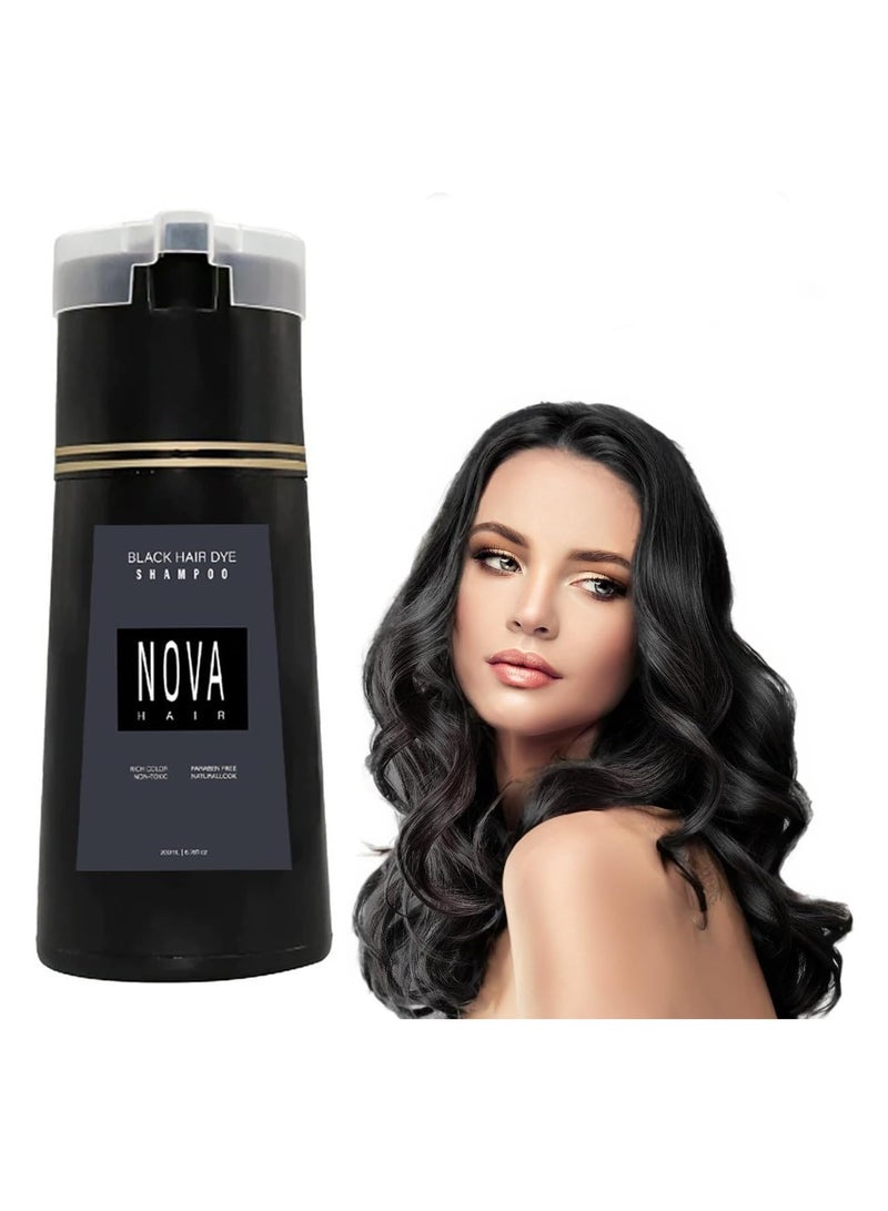 NOVA Hair Dye Shampoo Natural Instant Color for Gray Coverage, Safe, Unisex Formula, For Hair Care 3 in 1, Herbal Ingredients, Keeping Hair Healthy and Shiny (Black)  - Image 1