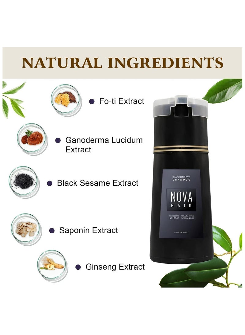NOVA Hair Dye Shampoo Natural Instant Color for Gray Coverage, Safe, Unisex Formula, For Hair Care 3 in 1, Herbal Ingredients, Keeping Hair Healthy and Shiny (Black)  - Image 5